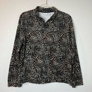 KIM ROGERS Animal Print Velour Zip Up Jacket Size L